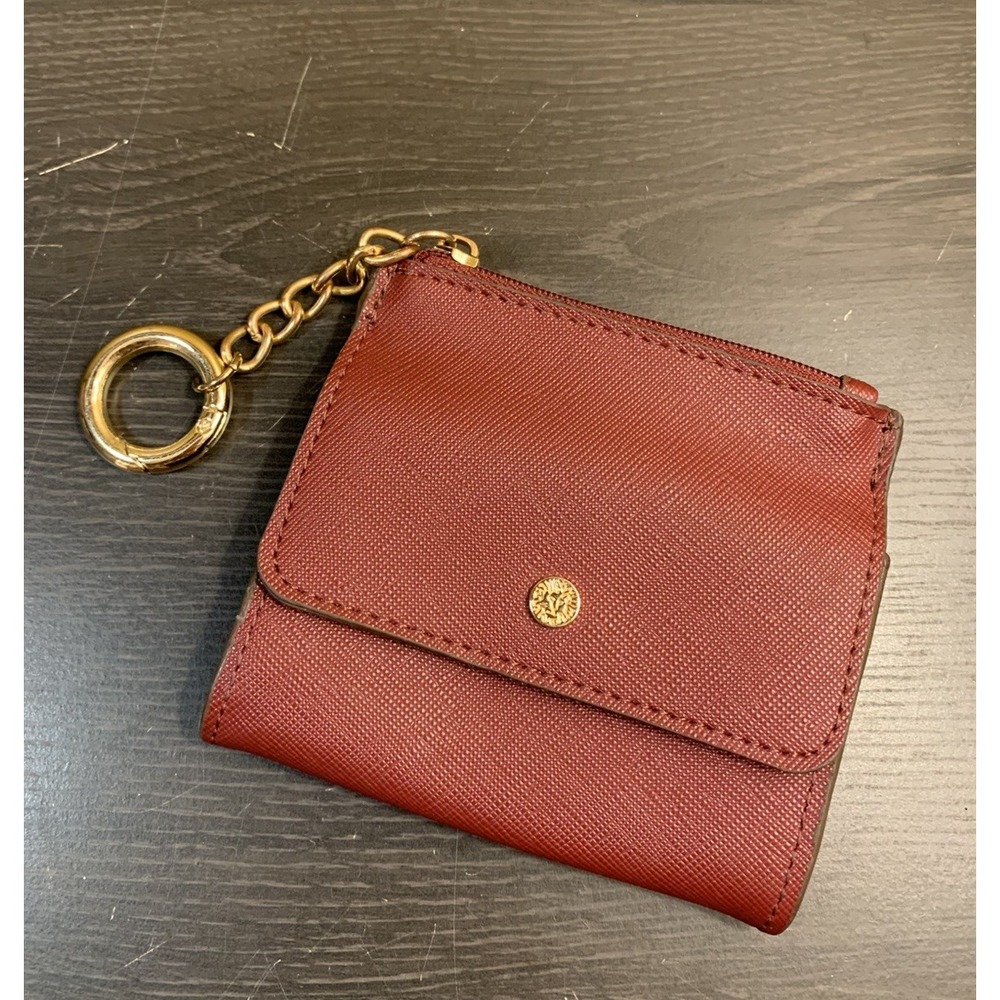 Anne Klein Red Faux Leather Coin Purse/Card Wallet/Key Chain Zipper EUC